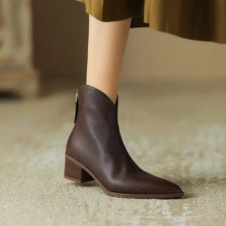 MODEGEIST Damen Western-Stiefeletten Blockabsatz Braun