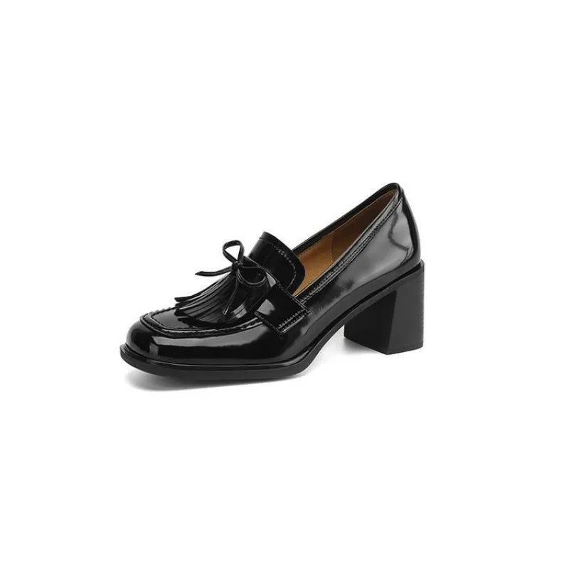 MODEGEIST Damen Tassel Loafer Pumps Blockabsatz Runde Spitze