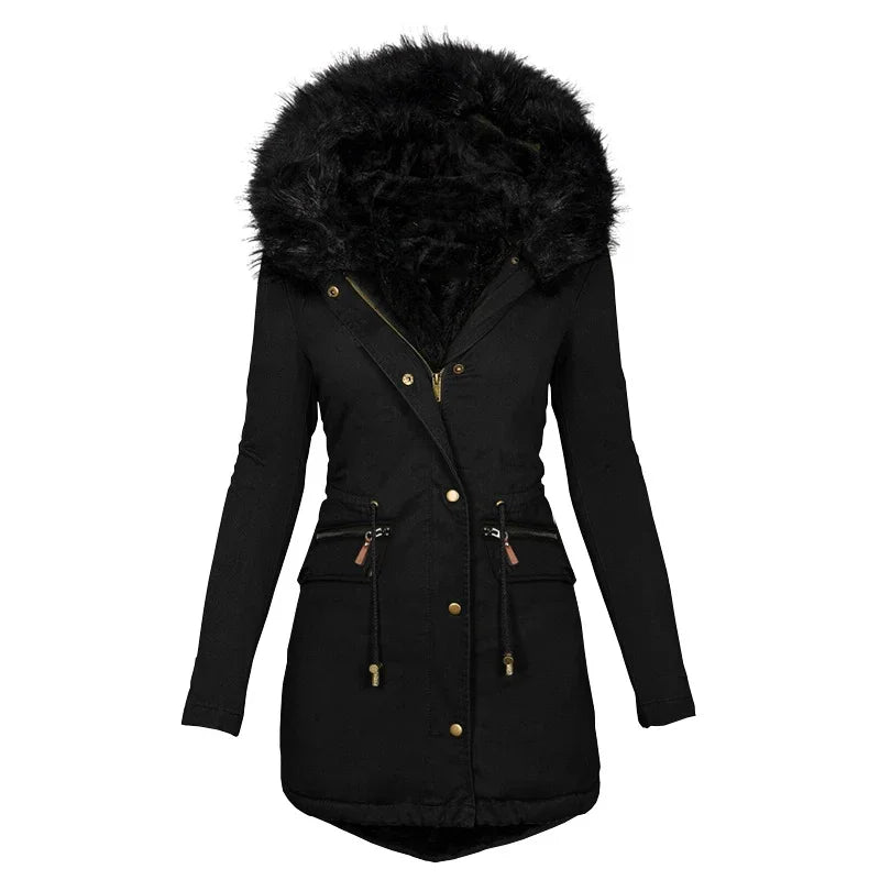ModeGeist | Flauschige Kapuzenwinterjacke mit Fellkragen