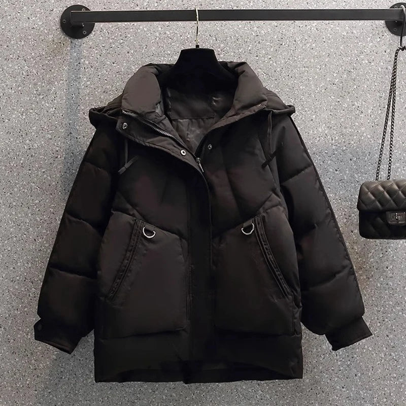 ModeGeist | Puffer Jacke - Übergröße Gesteppt Wärme - Kapuze Hoher Kragen - Reißverschlussverschluss