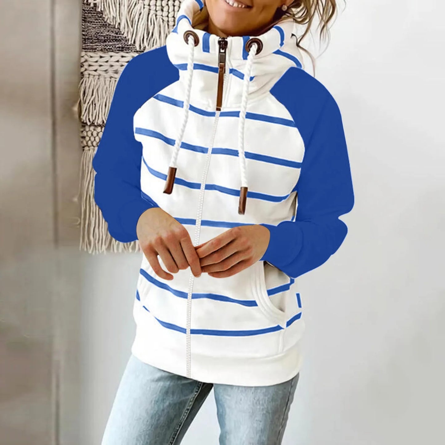 Fudus Kapuzenpullover mit langen Ärmeln, Streifen, Kordelzug und Taschen