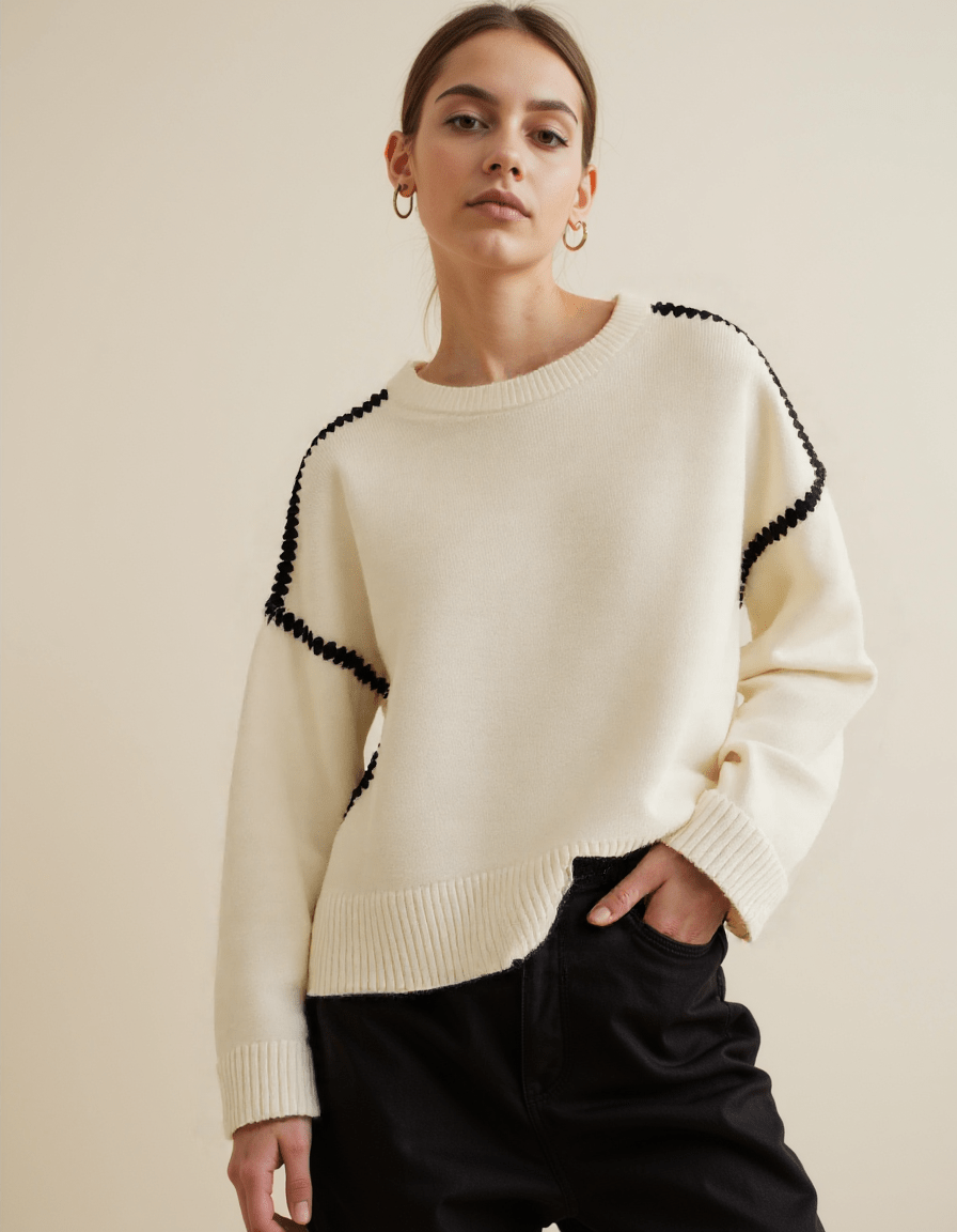 ModeGeist | Pullover - Damen Herbst bestickter Strickpullover