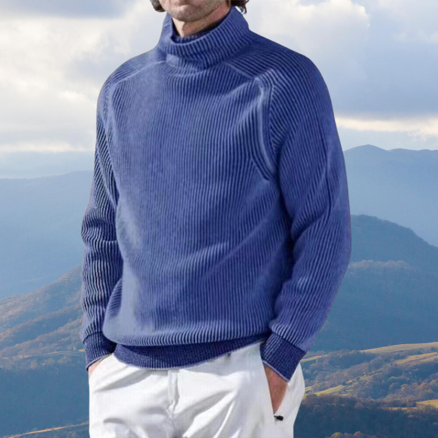 Entspannter Herren-Rollkragenpullover aus Rippstrick
