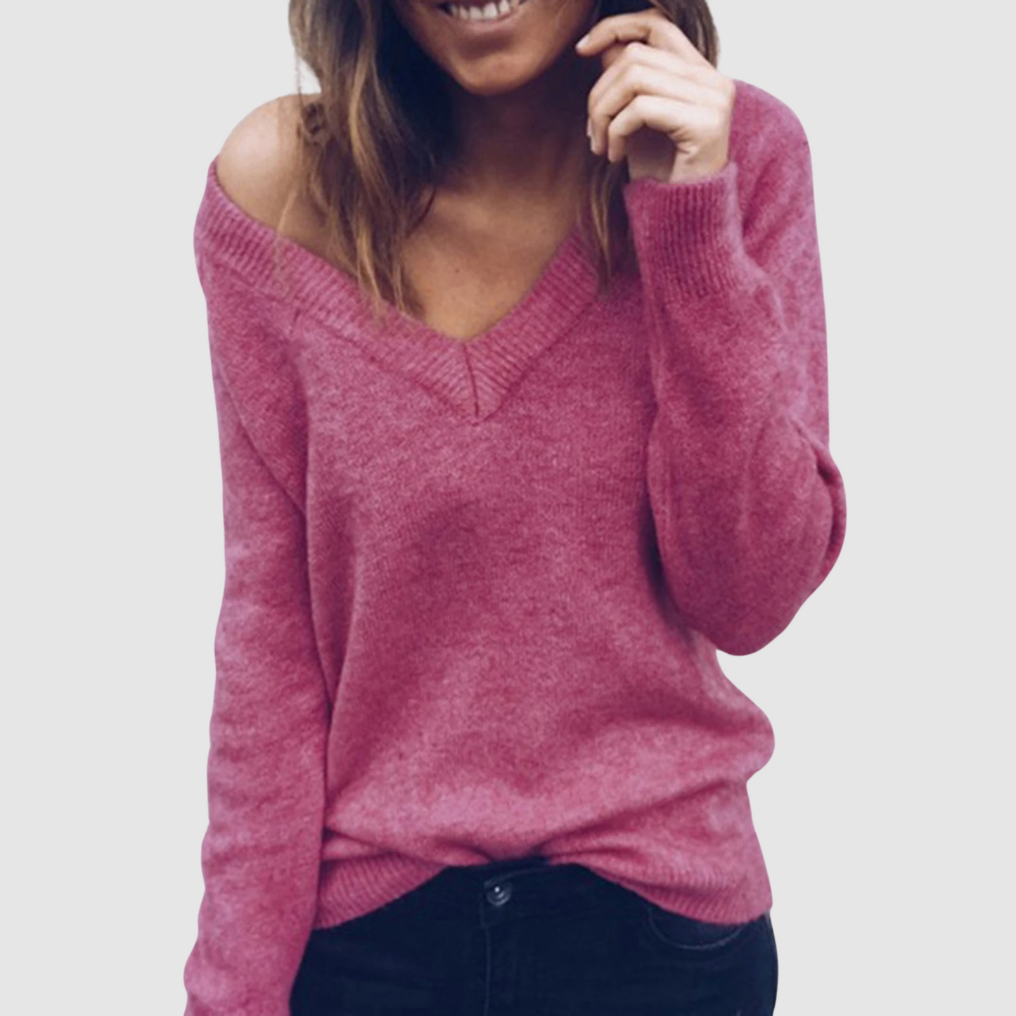 ModeGeist | Strickpullover mit V-Ausschnitt und Lockerer Halslinie