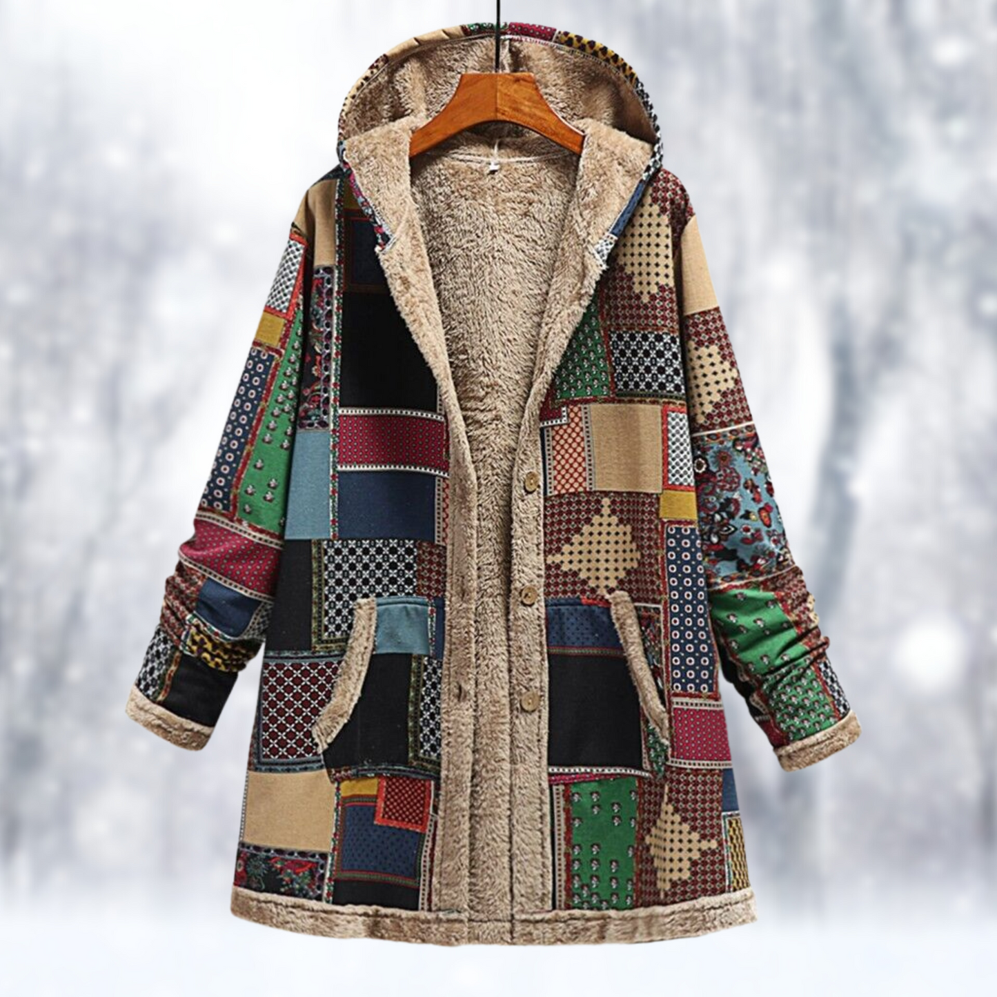 ModeGeist | Langer Fleece Mantel mit Kapuze