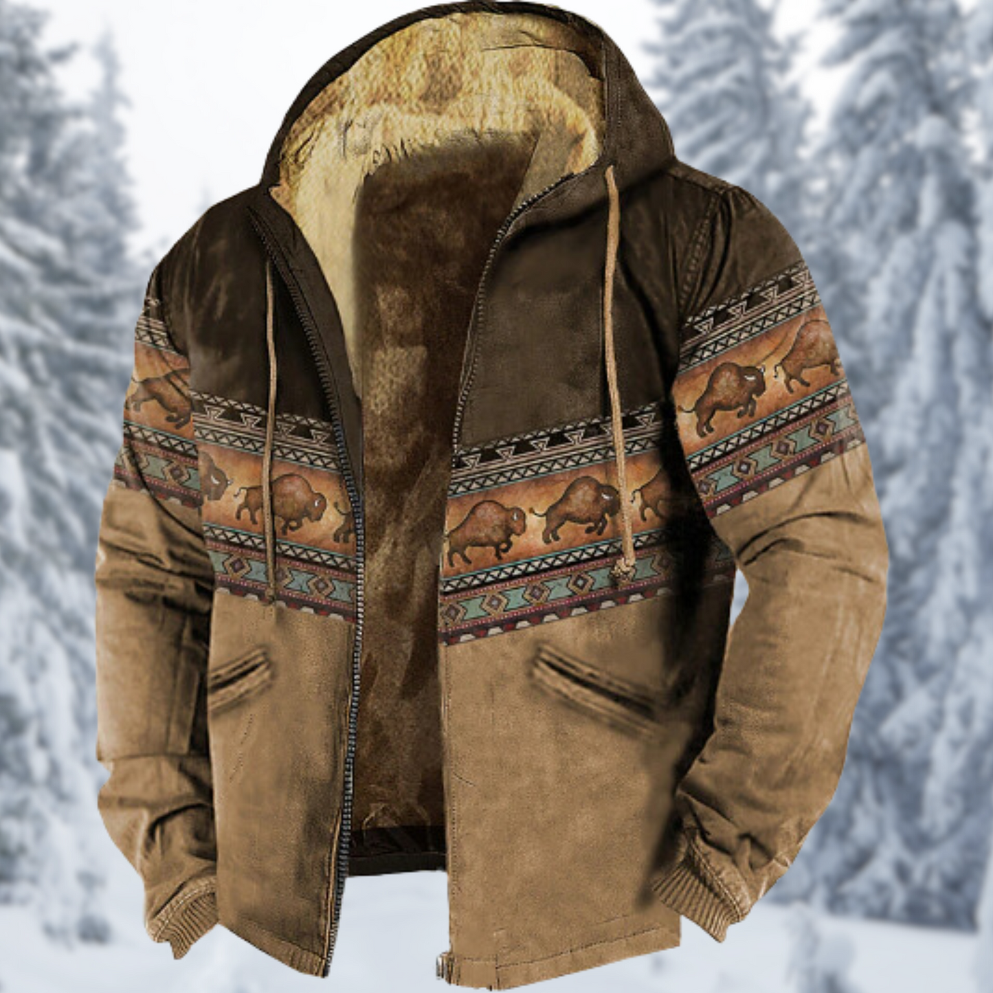 Mit Kapuze versehene 3D-gedruckte Fleecejacke Caleb