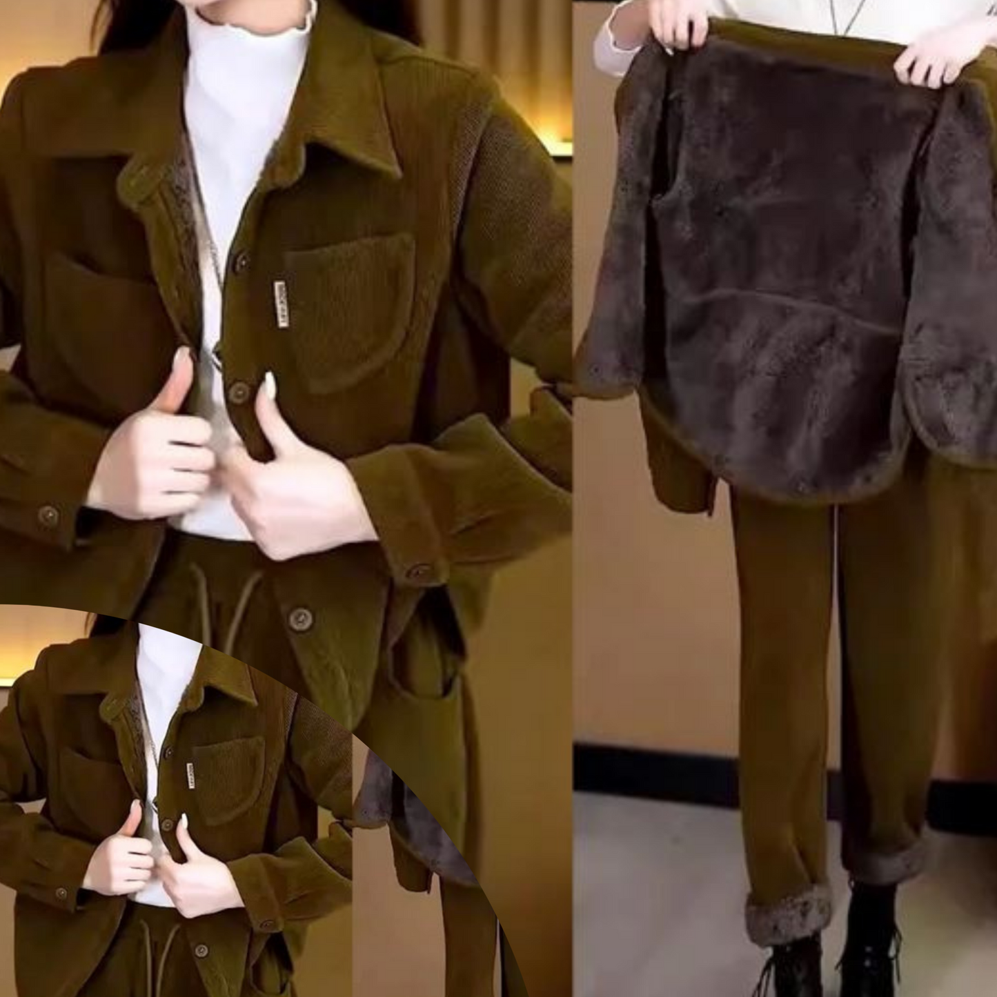 Cassi Damen Winter-Outfit: Jacke und Hose im Vintage-Stil