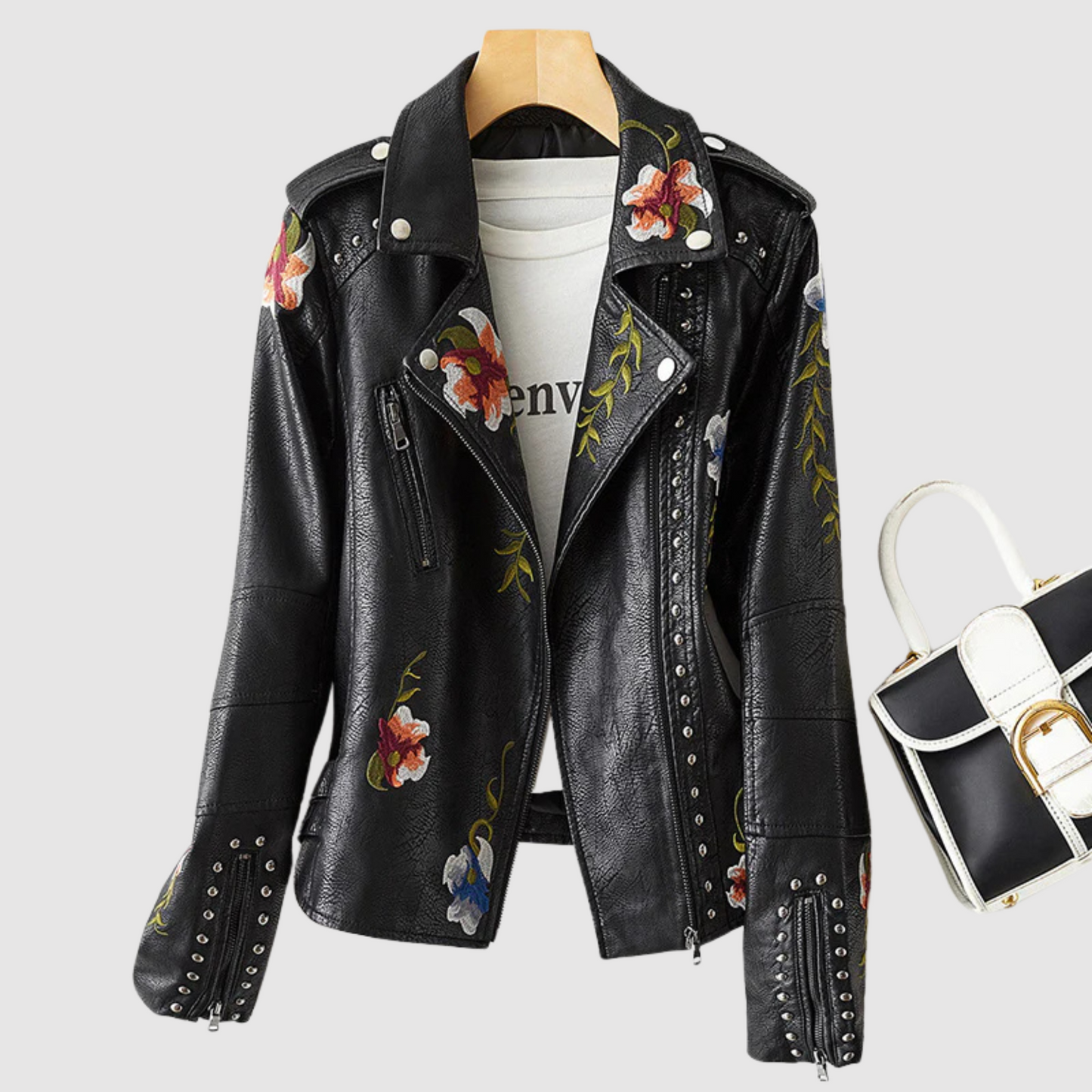 ModeGeist | Lederjacke mit Retro Blumenmuster