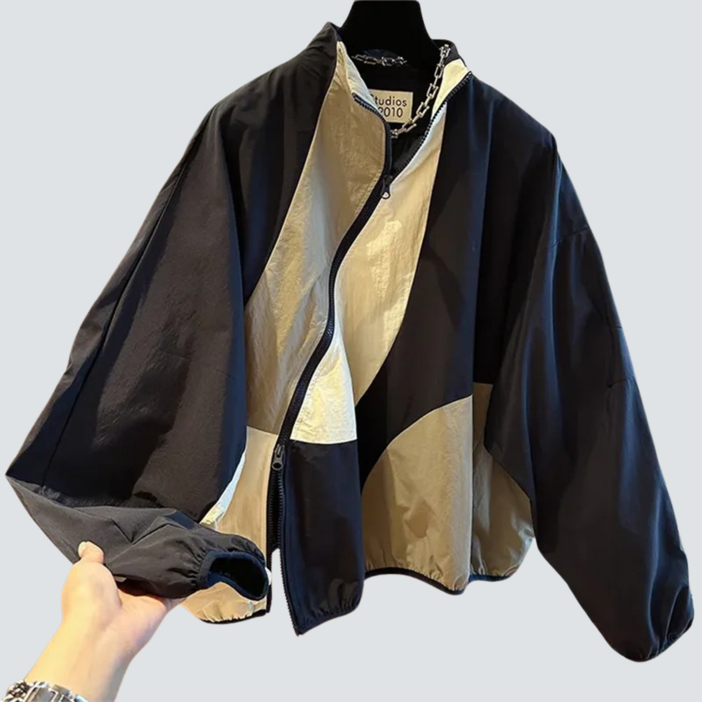 ModeGeist | Frauen Patchwork Jacke mit Schräger Vorderseite