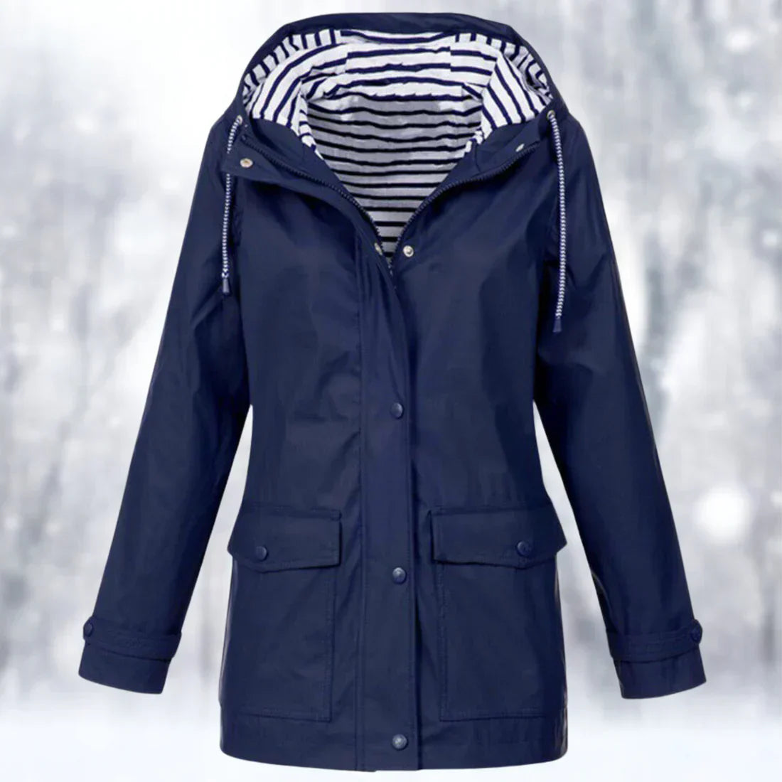 ModeGeist | Parka Jacke - Wasserdicht - Kordelzugkapuze - Reißverschluss und Knöpfe - Klapptasche