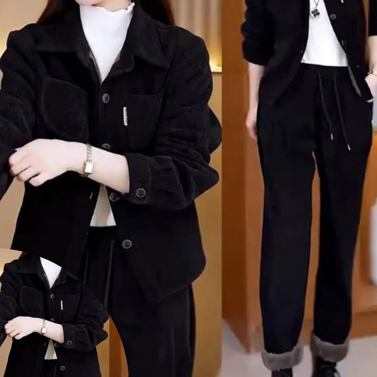 Cassi Damen Winter-Outfit: Jacke und Hose im Vintage-Stil