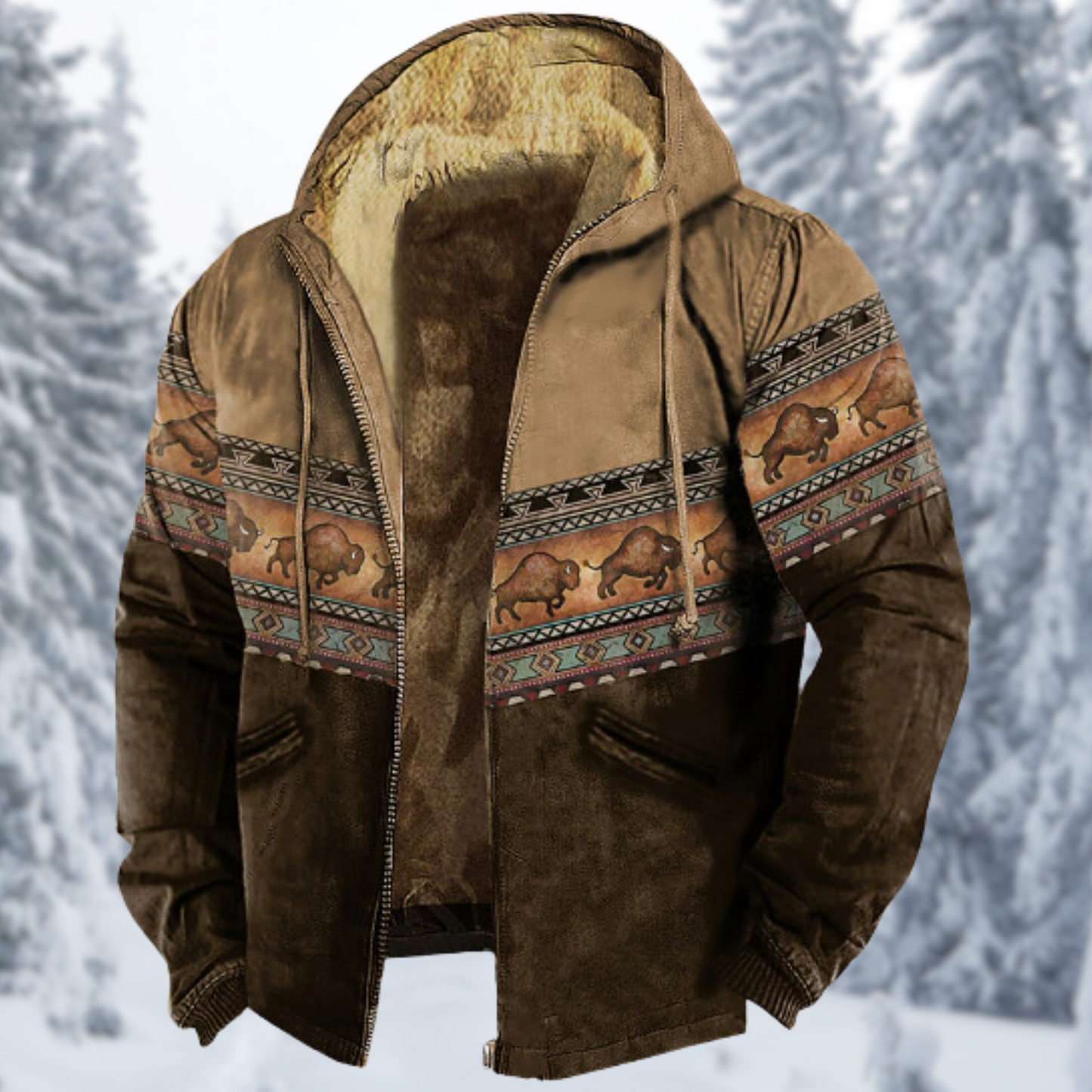 Mit Kapuze versehene 3D-gedruckte Fleecejacke Caleb