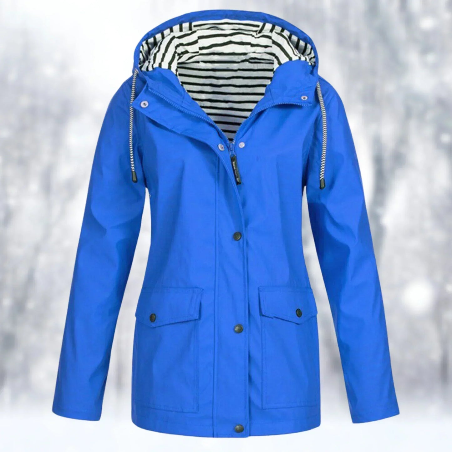 ModeGeist | Parka Jacke - Wasserdicht - Kordelzugkapuze - Reißverschluss und Knöpfe - Klapptasche