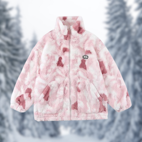 ModeGeist | Kunstfell Fleecejacke Batik Stehkragen