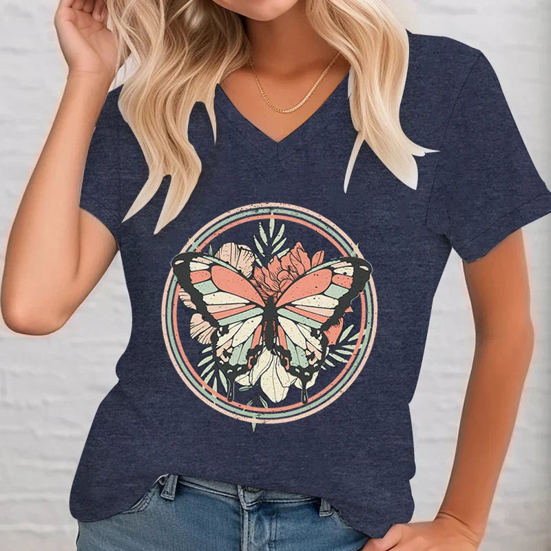Alma Shirt mit V-Ausschnitt und Druck