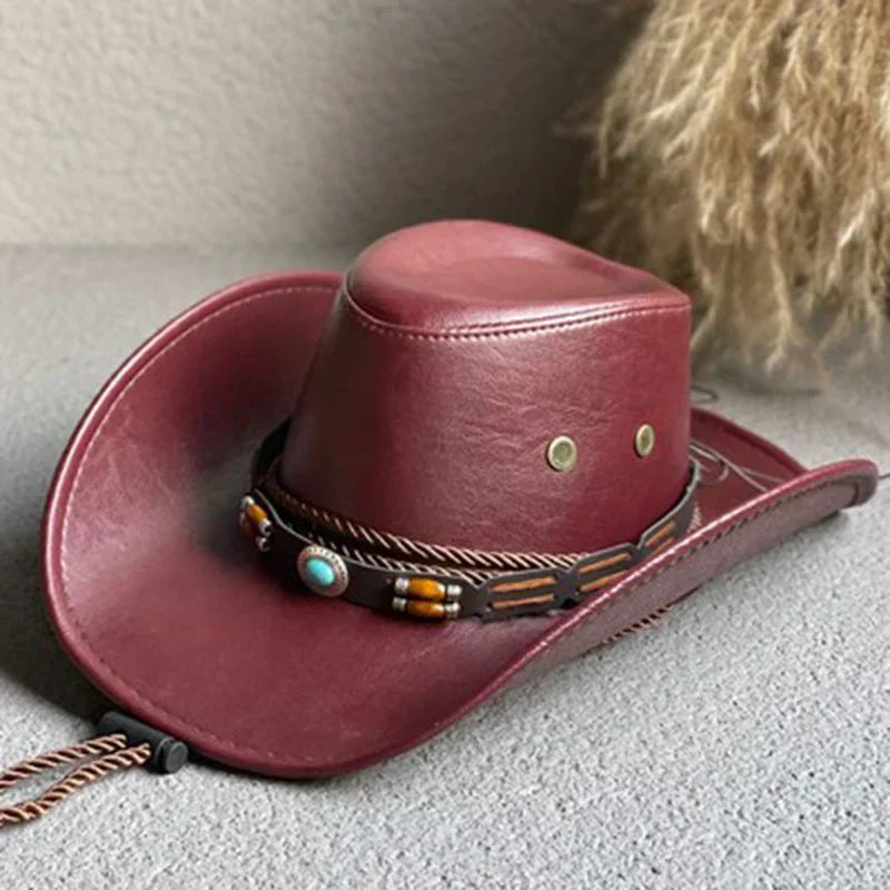 MODEGEIST Damen Cowboy-Hut Vintage Western Breite Krempe Braun