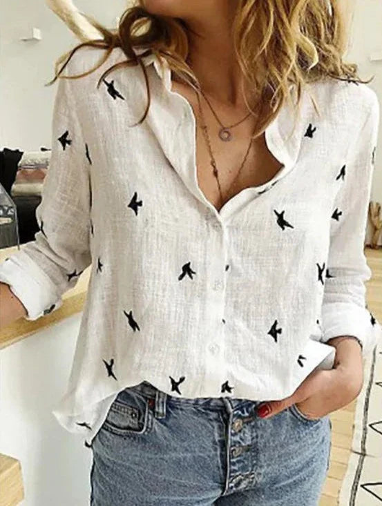 Stilvolles, lässiges Damen-Baumwoll-Leinen Langarmshirt von Fudus