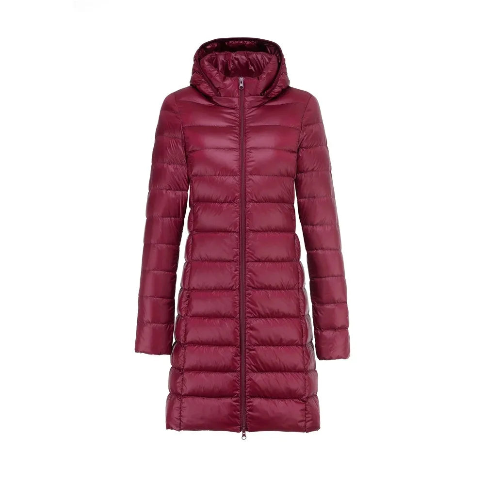 ModeGeist | Lange Leicht Gepolsterte Jacke mit Abnehmbarem Kapuze für Frauen Ideal für Den Winter