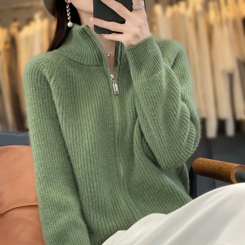 Frauen Strickjacke mit Reißverschluss und gerippter Struktur