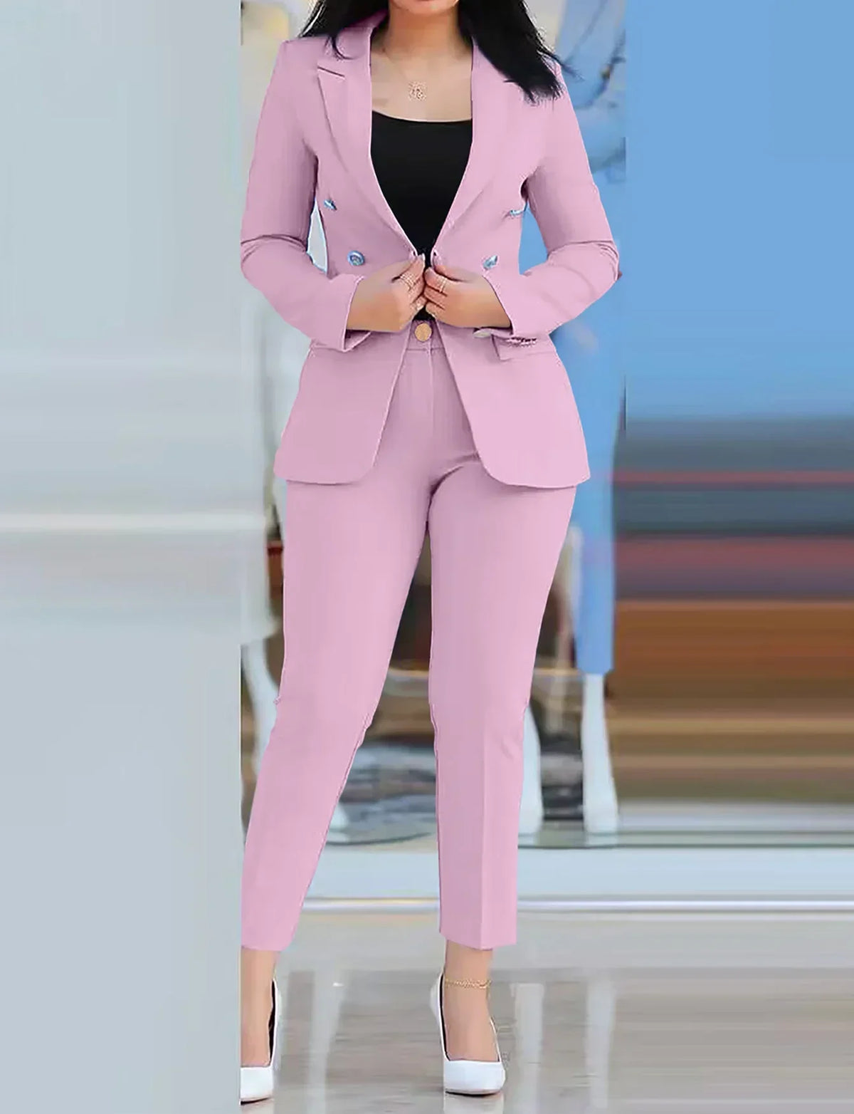 Avelena Damen-Zweiteiler: Elegantes, legeres Kostüm mit Blazer und Hose