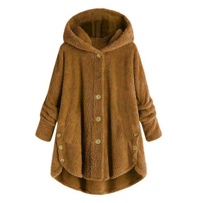 ModeGeist | Fleecejacke - Lockere Passform - Kapuze - Knopfverschluss - Verlängertes Rückenteil