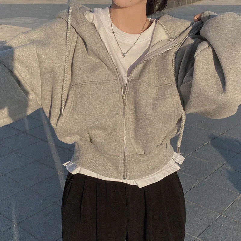 Großes, weiches Kapuzen-Zipper-Sweatshirt für Damen von Fudus