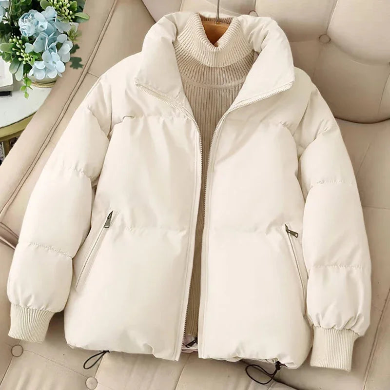 ModeGeist | Winter-Pufferjacke mit Reißverschluss und Eingeschnittenem Kragen