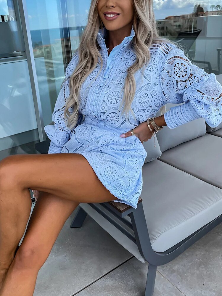 Fudus:  Blouse and Shorts Set with Hollowed-out Detailing