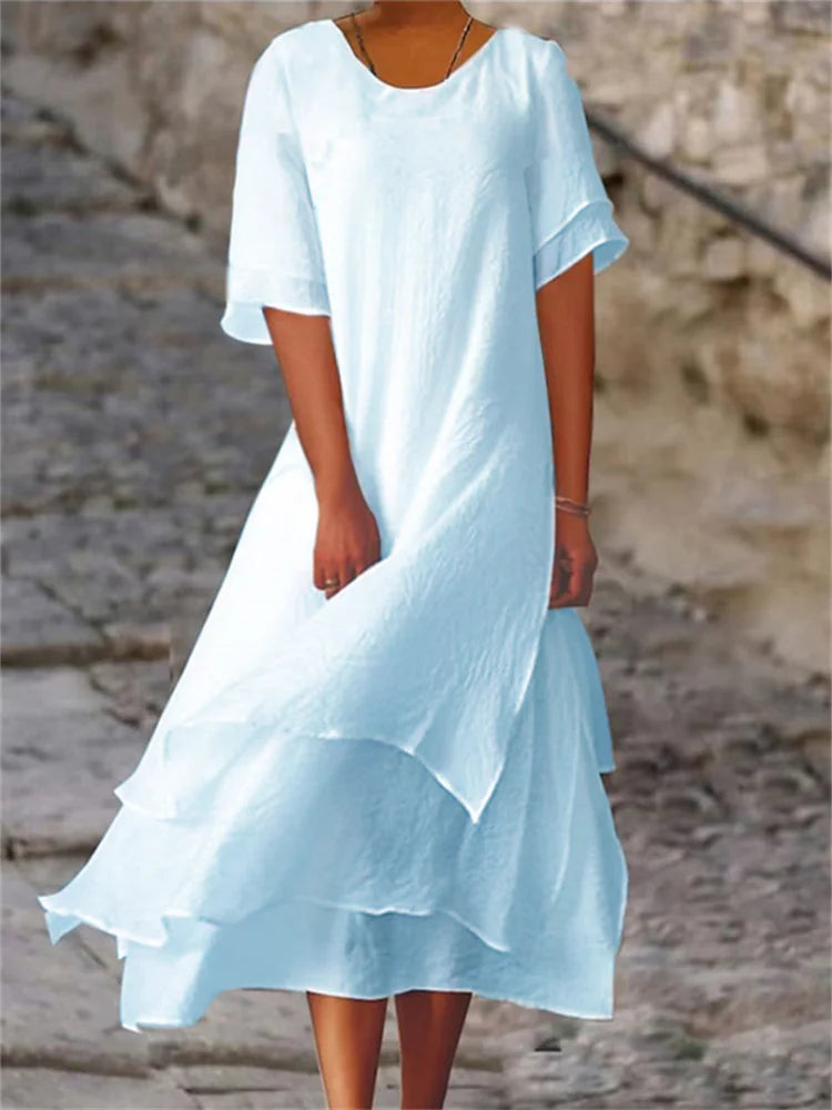 Kurzärmliges Kleid mit Schlitz, doppeltem Design und Rundhals-Ausschnitt (Julia)
