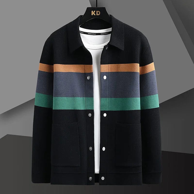 Geri- gestreifte Strickjacke mit Knöpfen