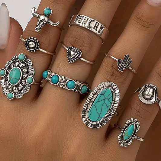 MODEGEIST Damen Ring Set Western Silber 10-teilig