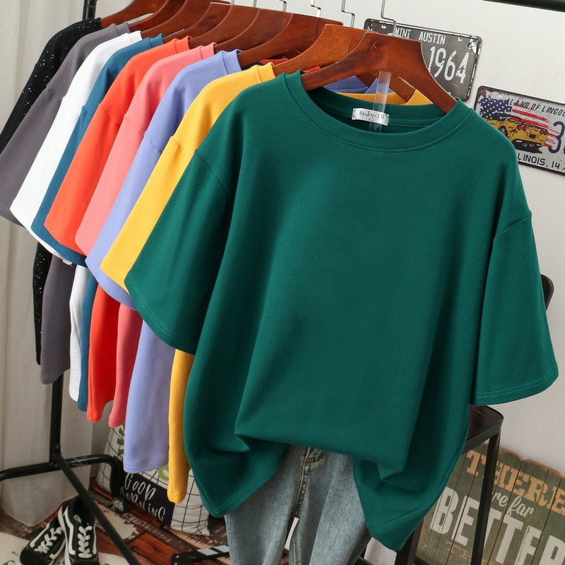 ModeGeist | Oversized Baumwoll-Basic-T-Shirt für Damen