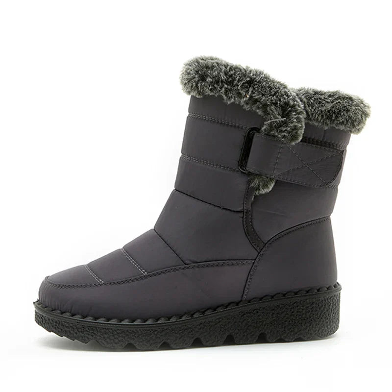 ModeGeist | Wasserdichte Kunstfell Hochschaft Schneestiefel mit Klettverschluss