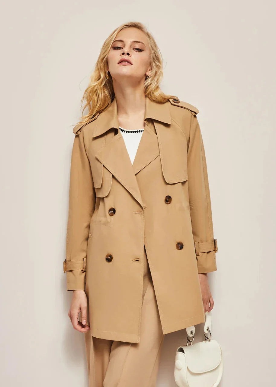 ModeGeist | doppelte Reihe Knöpfe Trenchcoat für Damen - klassische lange Jacke