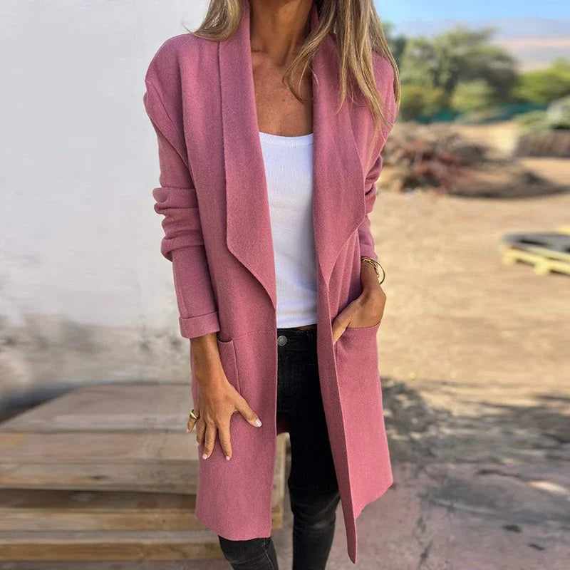ModeGeist | Einfarbiger Mid Length Cardigan Mantel