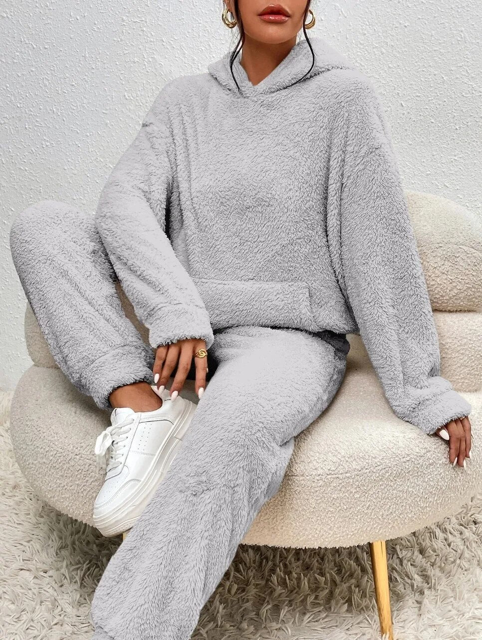 ModeGeist | Weiche Teddyjacke Damen Loungewear Satz mit Kapuze