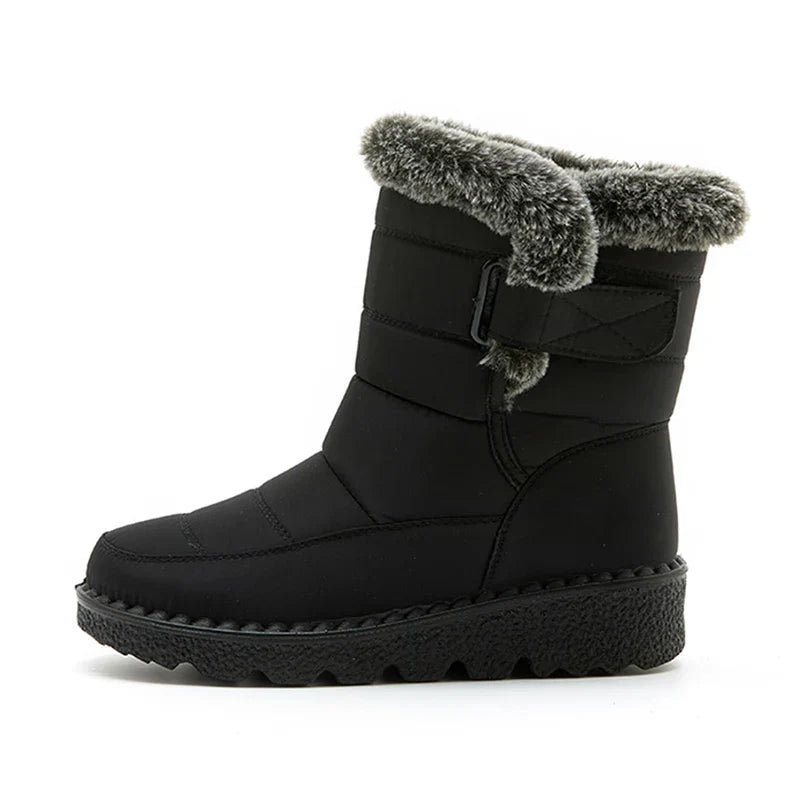 ModeGeist | Wasserdichte Kunstfell Hochschaft Schneestiefel mit Klettverschluss