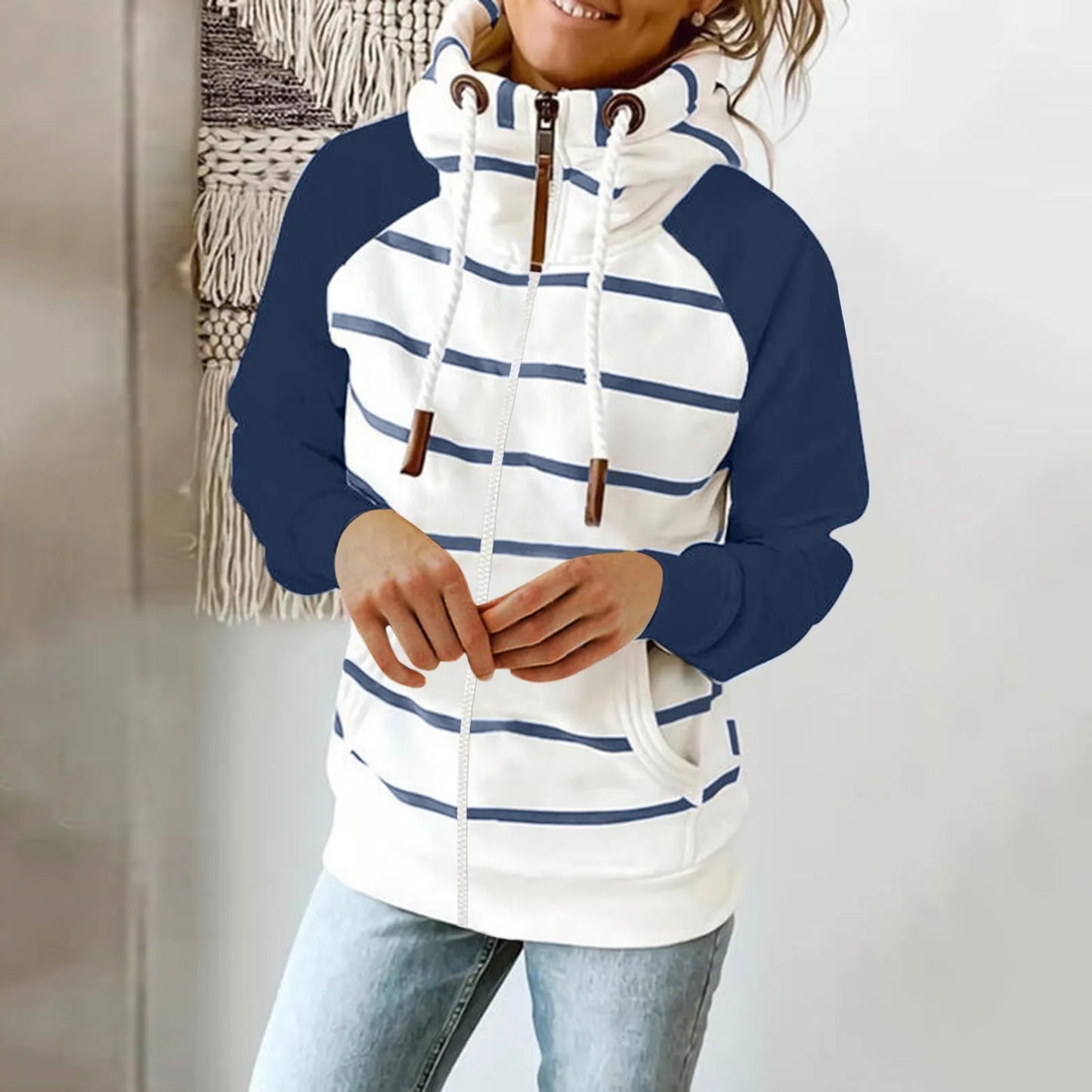 Fudus Kapuzenpullover mit langen Ärmeln, Streifen, Kordelzug und Taschen