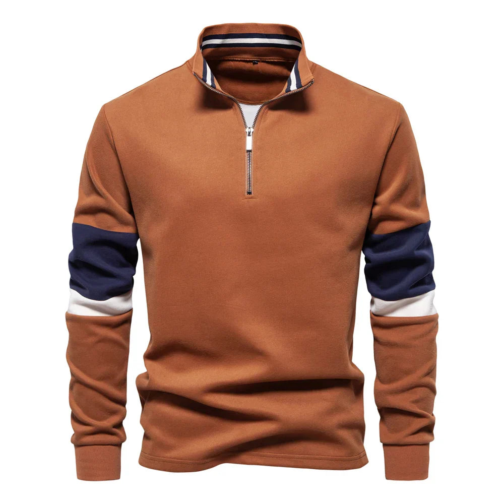 ModeGeist | Langarmiger Pullover mit Reißverschluss Baumwollmischung Trendy und Komfortabel