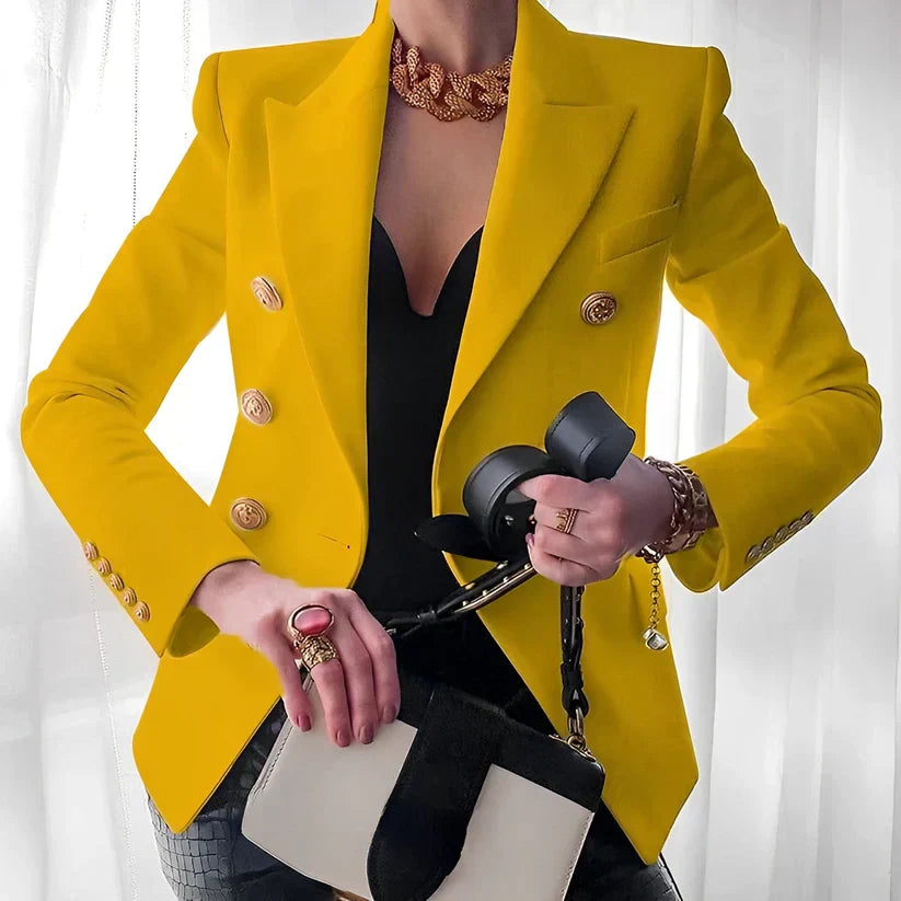 MODEGEIST Damen Blazer Zweireihig Goldknöpfe Tailliert
