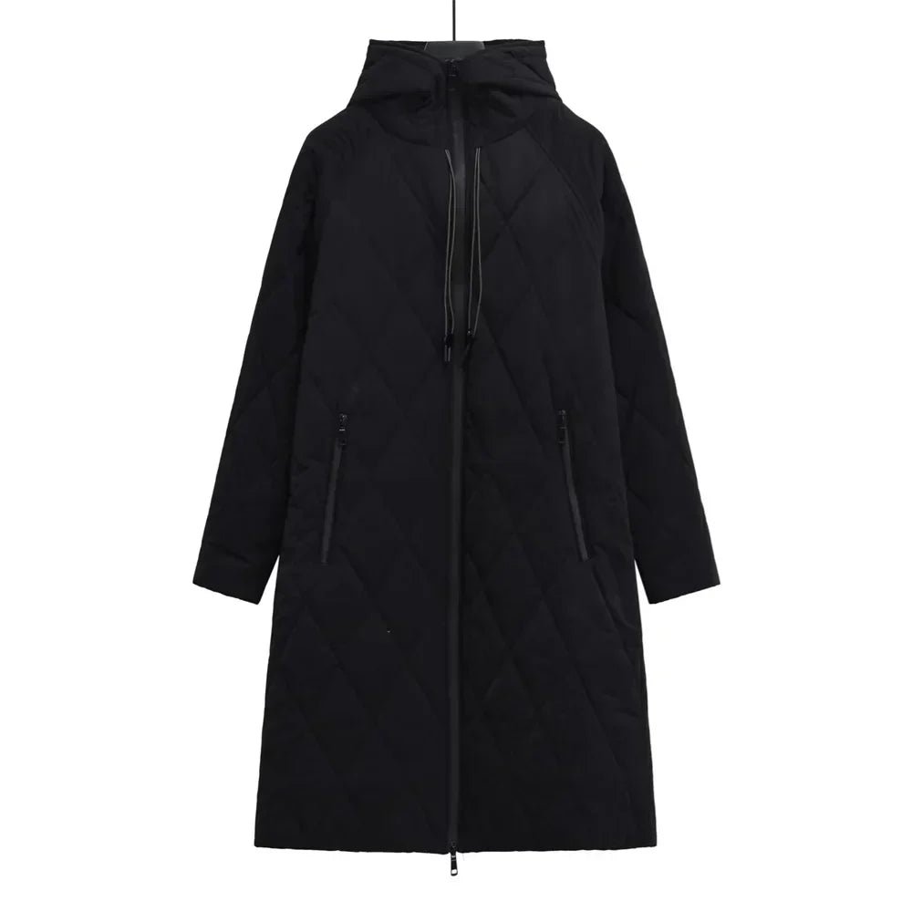 ModeGeist | Lange Steppjacke mit Verstellbarer Kapuze für Frauen Ideal für Den Winter