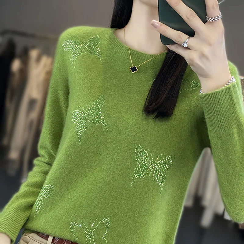 MODEGEIST Damen Strickpullover Schmetterling-Design Weich