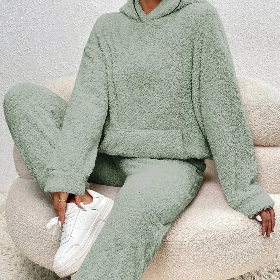 ModeGeist | Weiche Teddyjacke Damen Loungewear Satz mit Kapuze