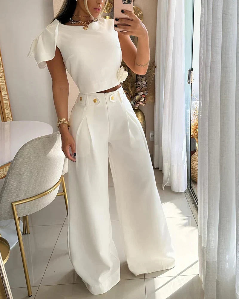 Arnelia - Zweiteiliges Set: ärmelloses Oberteil und weit geschnittene Hose