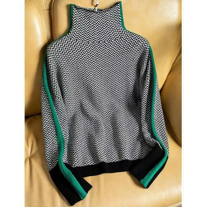 MODEGEIST Damen Rollkragen-Pullover Fischgrätenmuster Weich Elegant