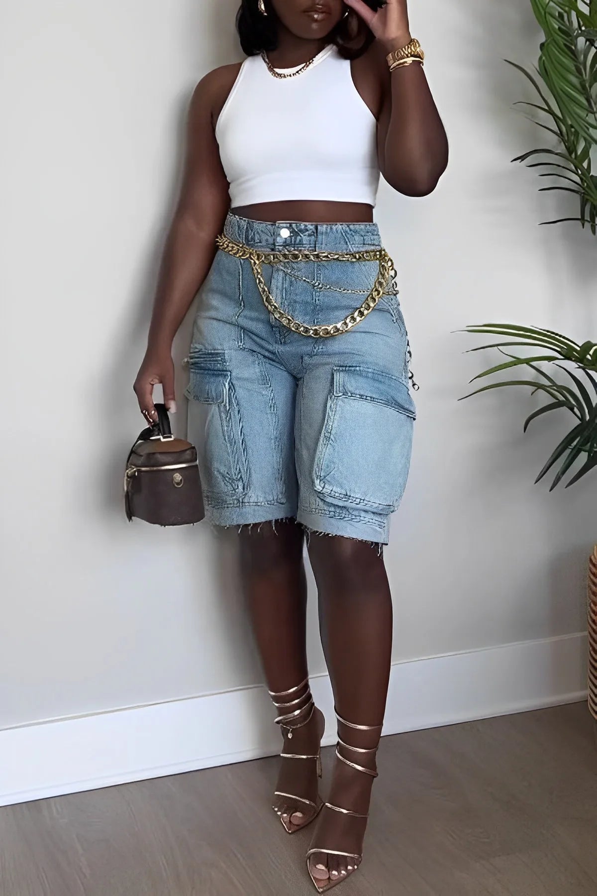 Damen Denim Cargo Shorts Helena