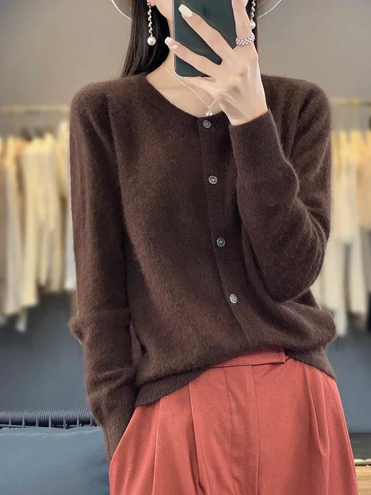 Damen-Mohairstrickjacke mit Knöpfen