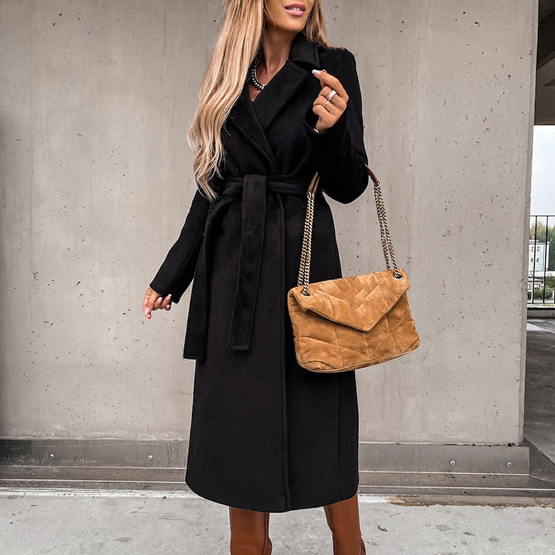 ModeGeist | elegante lange Damenjacke mit Gürtel