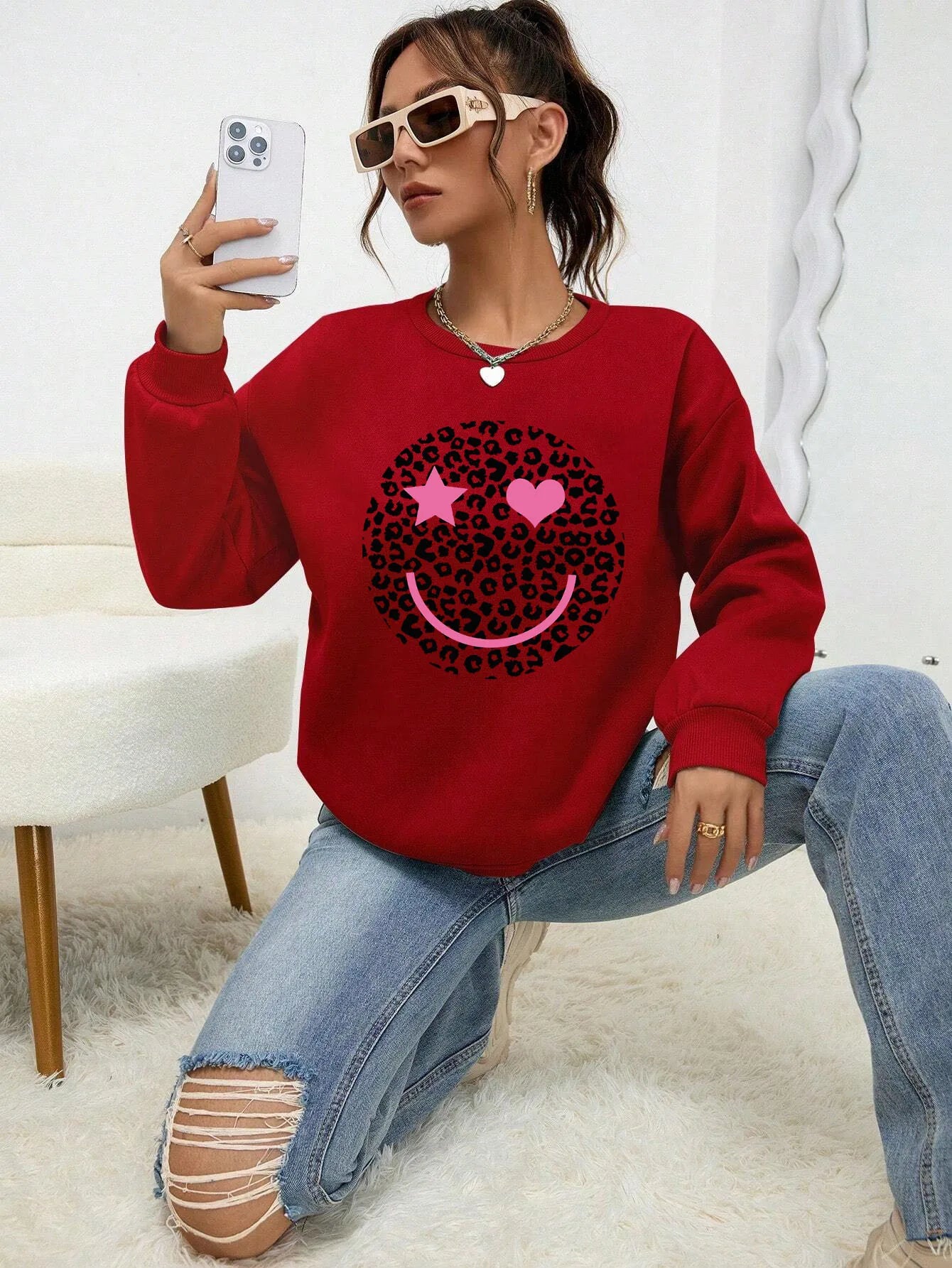 ModeGeist | Lässiges Sweatshirt mit Leopardenmotiv Baumwollmischung Trendy und Komfortabel