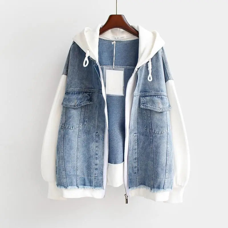 ModeGeist | Denim-hoodie Jacke Hybrid Design Trendy und Lässig